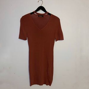 Brown knit cutout mini dress